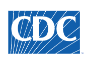 Logo for the CDC (Centers for Disease Control) showing blue lines spreading out beneath the letters CDC