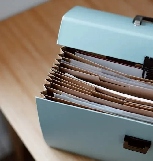 a filebox holding files