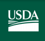 Logo for the United States Department of Agriculture - showing graphic representations of hills under the letters "USDA"